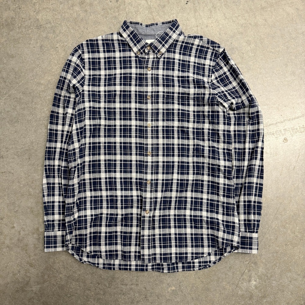 AG Adriano Goldschmied Mens Navy White Plaid Button Down Shirt Large Long Sleeve